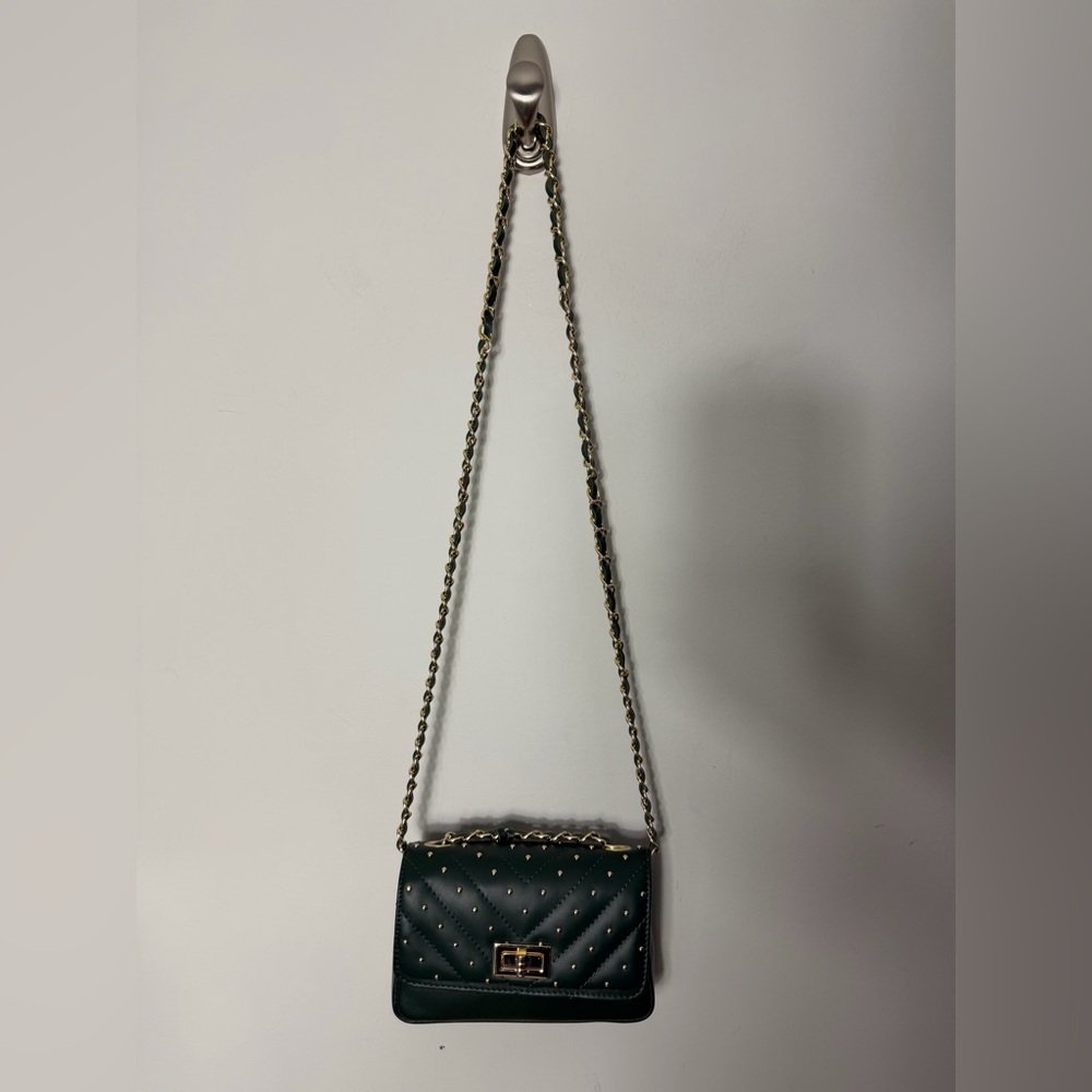 Persaman New York Made in Italy dark Green Quilted Studded Chain Bag Purse - Picture 2 of 10